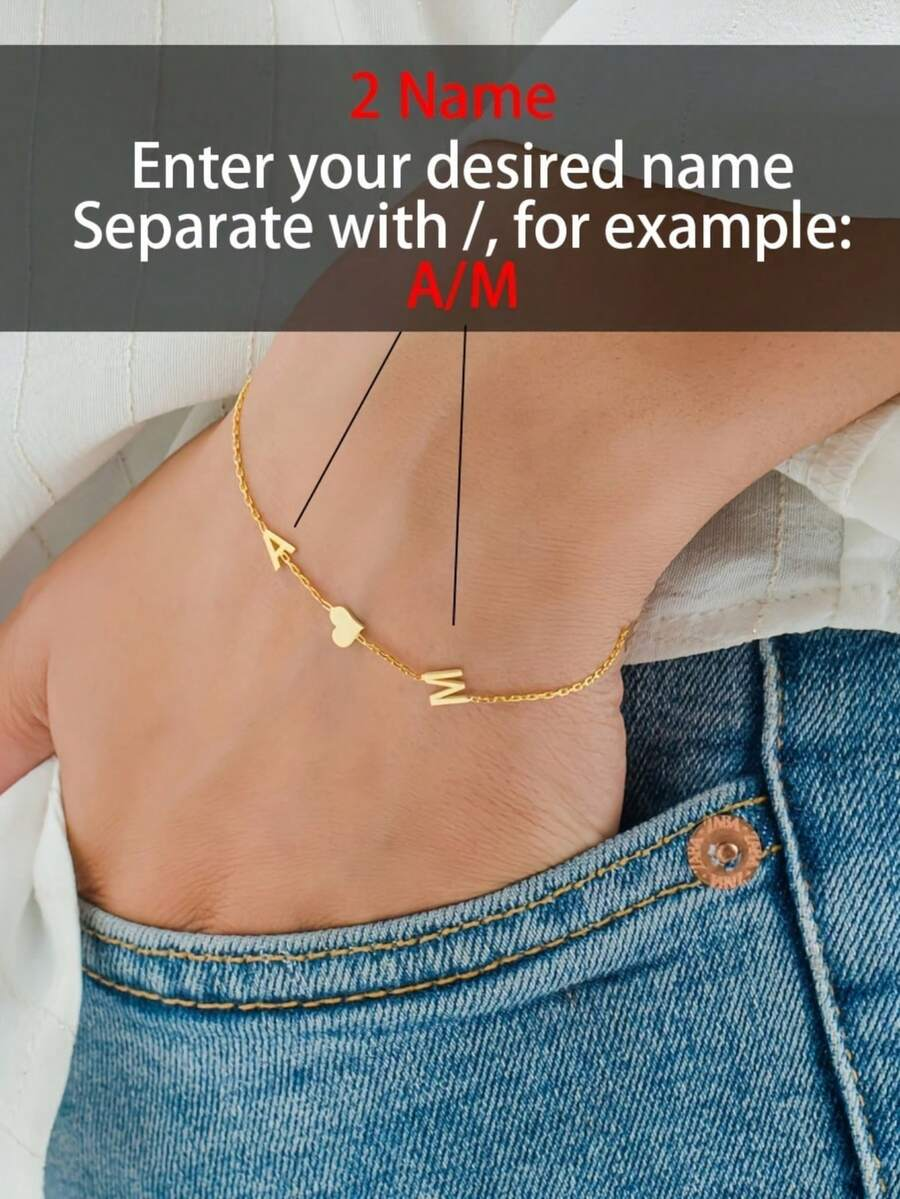Heart-shaped bracelet, customizable bracelet with initials, letter necklace, ladies' bracelet