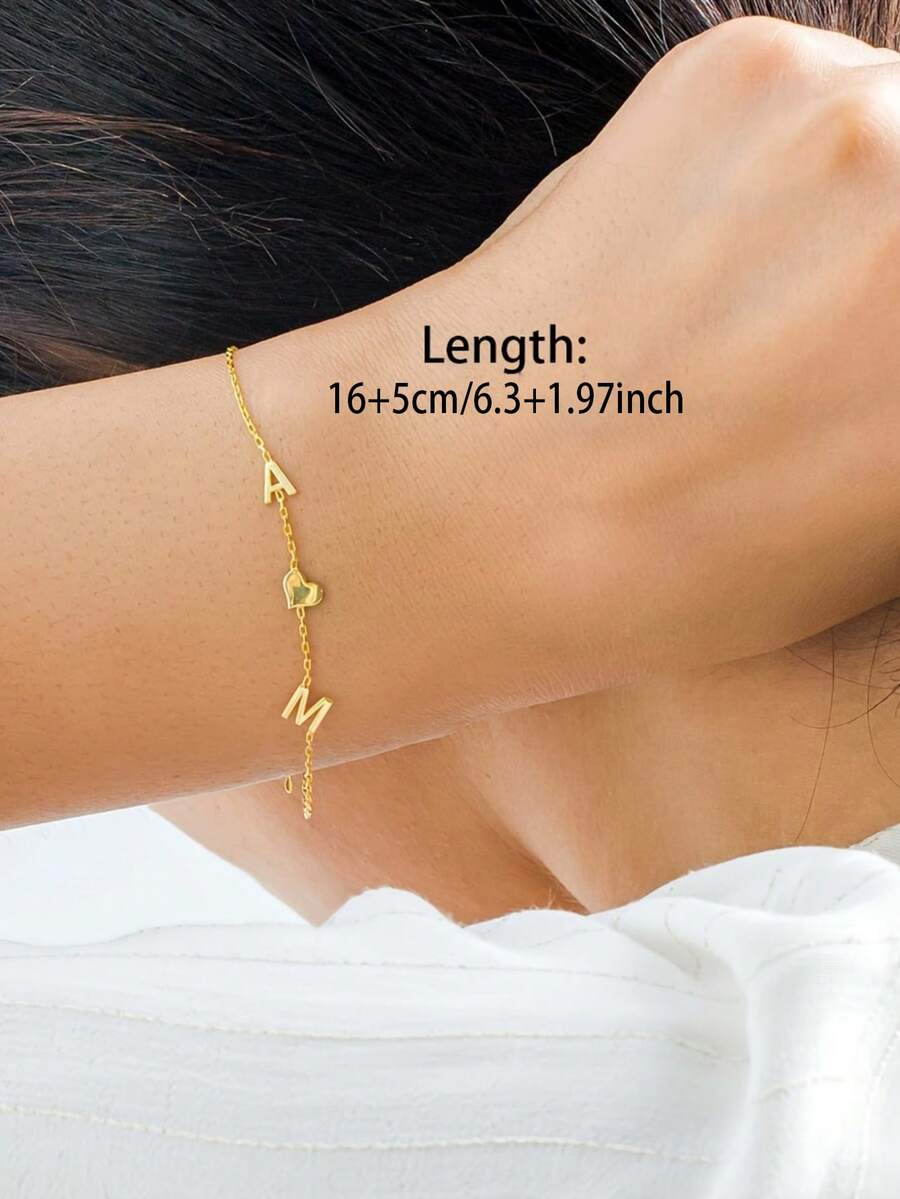 Heart-shaped bracelet, customizable bracelet with initials, letter necklace, ladies' bracelet