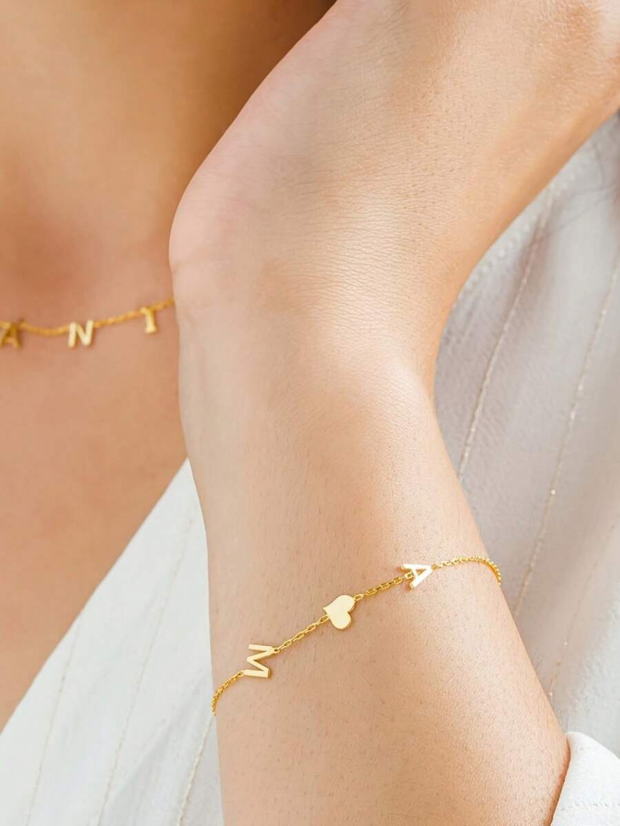 Heart-shaped bracelet, customizable bracelet with initials, letter necklace, ladies' bracelet