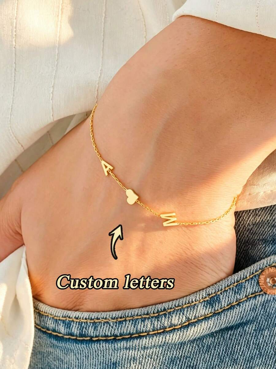 Heart-shaped bracelet, customizable bracelet with initials, letter necklace, ladies' bracelet