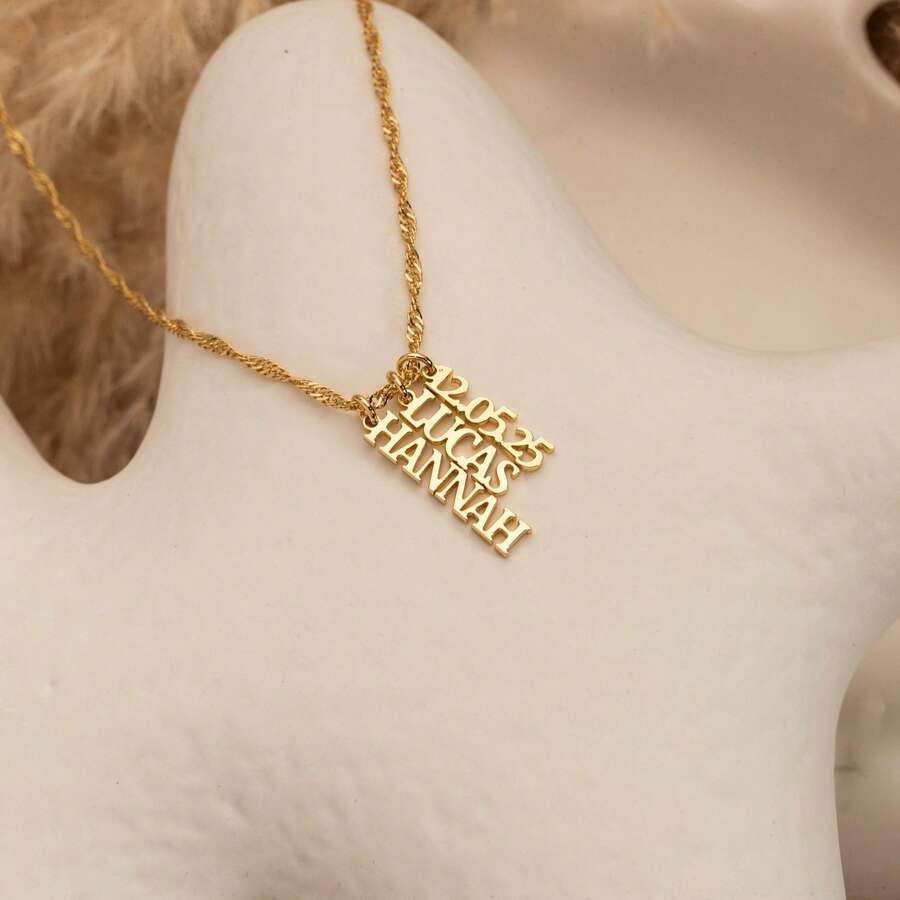 Customized multi-name gold necklace, water ripple chain necklace, vertical name necklace