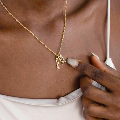 Customized multi-name gold necklace, water ripple chain necklace, vertical name necklace