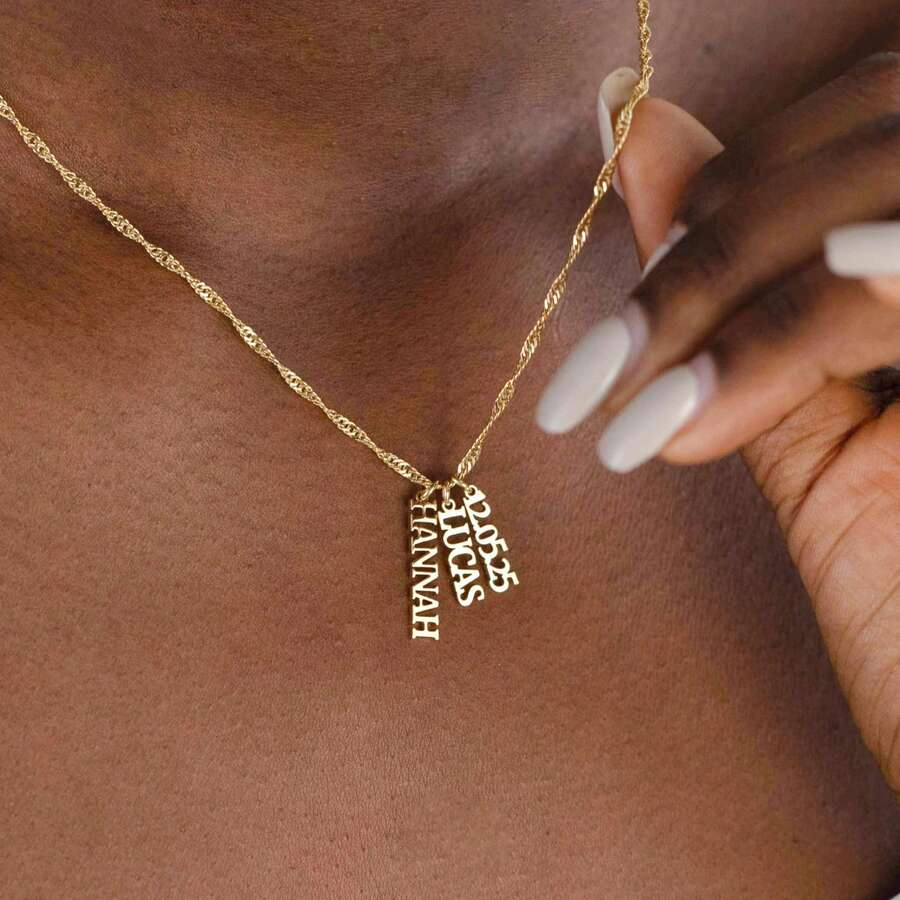 Customized multi-name gold necklace, water ripple chain necklace, vertical name necklace