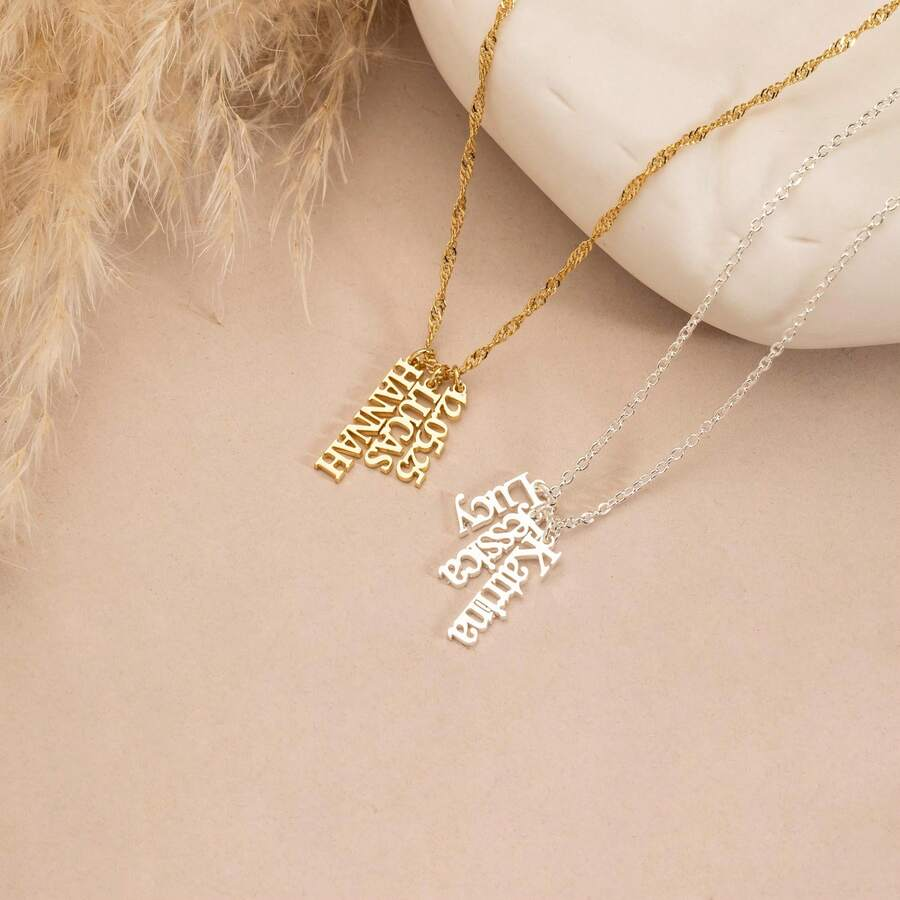 Customized multi-name gold necklace, water ripple chain necklace, vertical name necklace