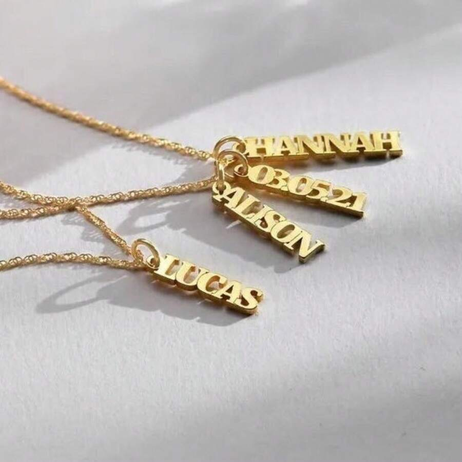 Customized multi-name gold necklace, water ripple chain necklace, vertical name necklace