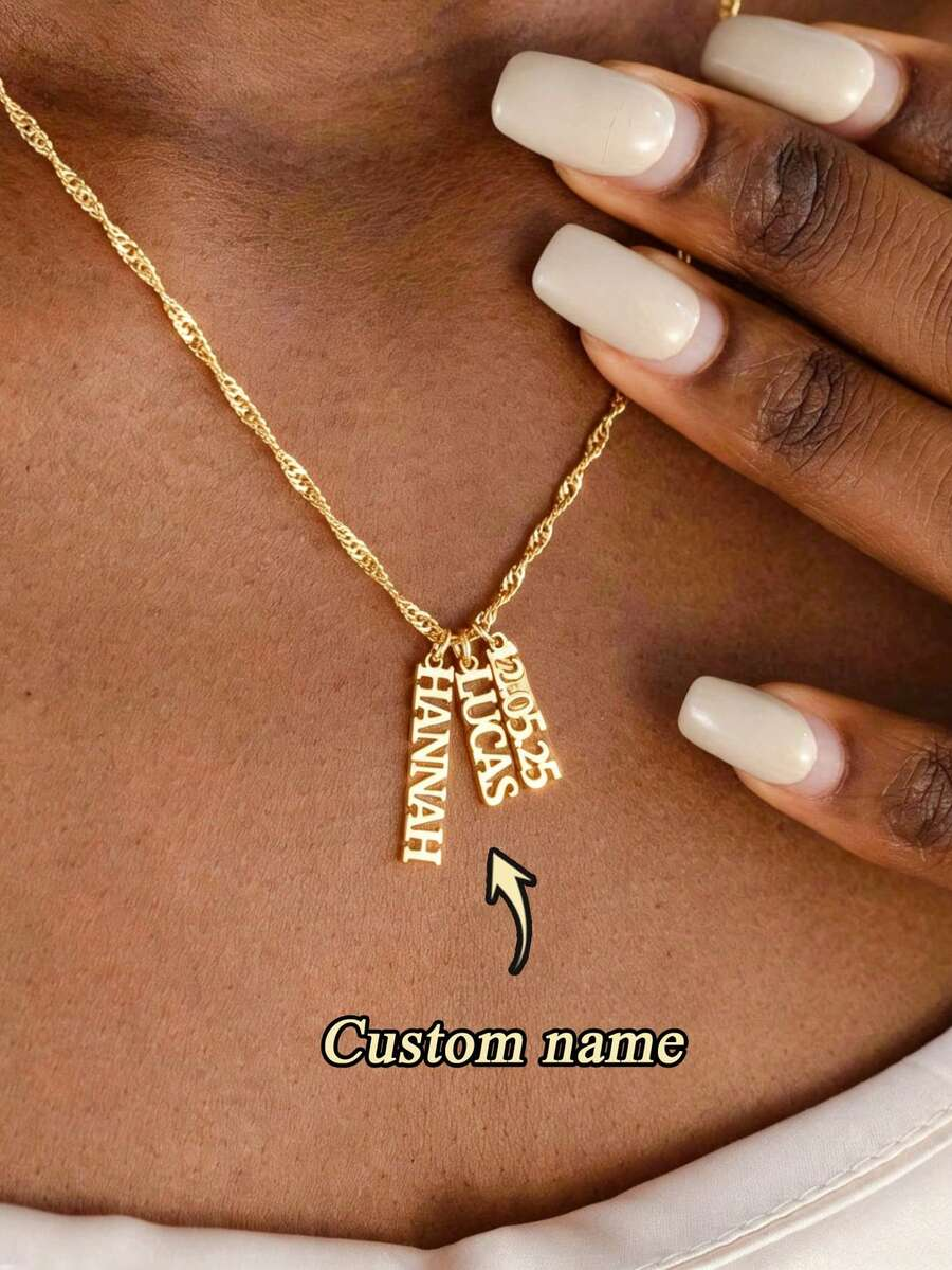 Customized multi-name gold necklace, water ripple chain necklace, vertical name necklace